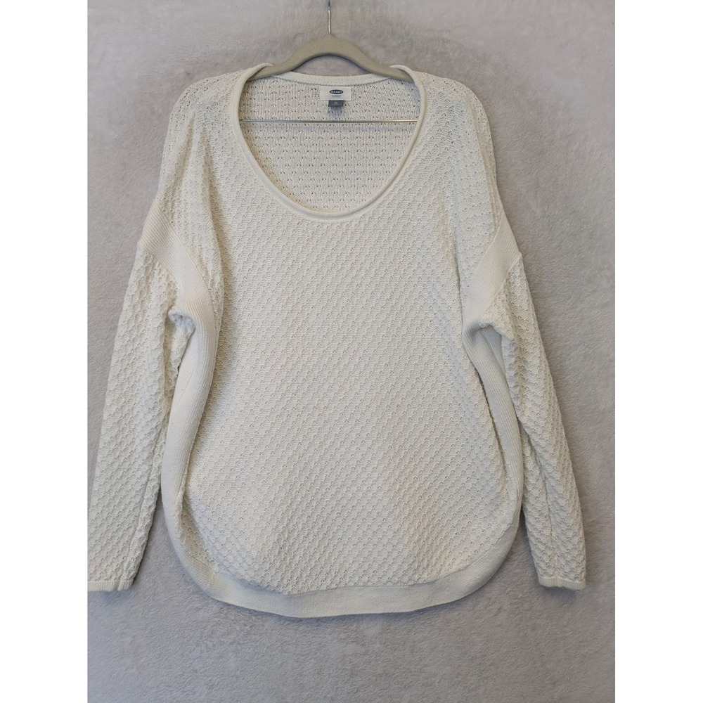 Old Navy Sweater Women's XL White Textured Knit Scoop Neck Relaxed Pullover
